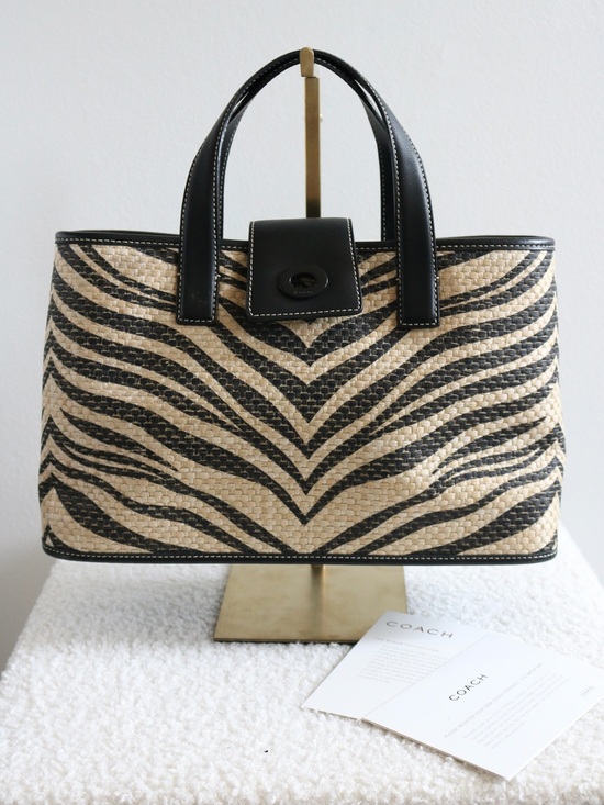 Coach Handbags - Vintage Coach Zebra Print Straw Tote